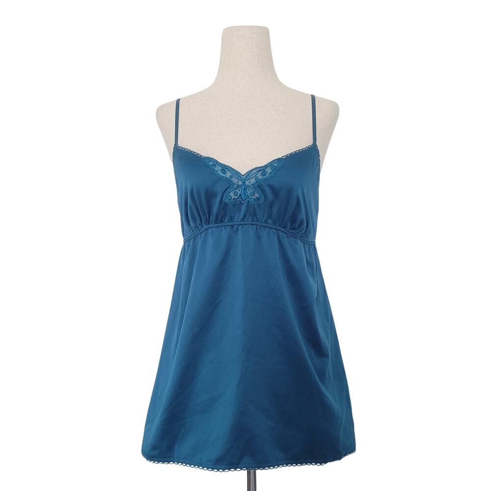 Y2K Aerie Satin Babydoll Butterfly Lace Top Size S Blue Fairy Grunge Whimsigoth